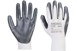 Portwest A310 Abrasion Resistant Flexo Grip Nitrile Glove Grey/White, Medium