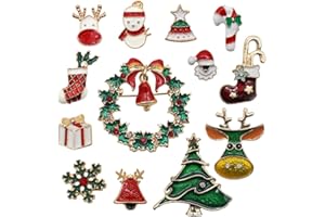 GOIYZTTR 13 Pezzi Mini Spille Natalizie Natalizie Spille Smaltate Colore Includere Babbo Natale Albero di Natale Renna per Natale e Tema del Festival Invernale, Stili Misti