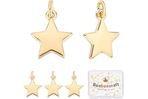 Beebeecraft 1 boîte 20pcs Breloques Étoile D'Or 18K Plaqué Or Pentagramme Pendentifs avec Anneau de Saut 10x11mm pour la Fabrication de Bijoux Bricolage Collier Bracelet