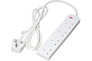 DAEWOO Pifco 4 Way UK 3Pin Plug 13A 250V Extension Lead with 2 Metre Cable - Neon Power On Indicator - White