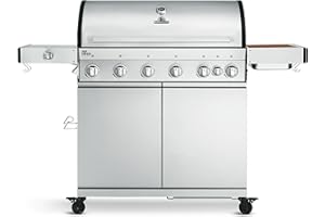 ‎BURNHARD BURNHARD 6-Brenner Gasgrill Fat FRED Deluxe Series 3 inkl. Backburner, 900°C Infrarot-Keramikbrennern, Seitenkochfeld, Gusseisen-Grillrost, Grillabdeckung, Edelstahl Grillwagen, klappbare Seitentische