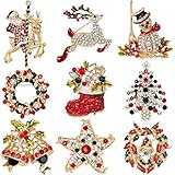 37YIMU - 9 pieza un Paquete Multicolor de Cristal de Diamantes de Imitación Broche de Navidad PIN set para Adornos Navideños Ornamentos Regalos incluyendo árbol de Navidad, Santa Claus, Muñeco de Nieve, Jingle Bells, Estrella, Guirnalda, Reno