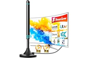 BSPHEREX Indoor TV Aerial 2025 Long Range – Powerful Digital Freeview HD Aerial with 360° Reception, Magnetic Base & 5m Coax Cable, Supports 4K/1080P, Easy Setup for Smart & Older TVs, Free Local UK Channels