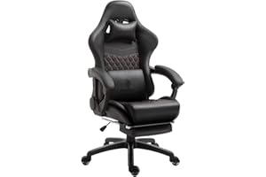 Dowinx Chaise Gaming Réglable Fauteuil de Bureau Game PC avec Repose Pieds, Chaise Gamer avec Support Lombaire de Massage, PU Ergonomique Siege Gamer avec appui tête, Fauteuil de Style Course (Noir)