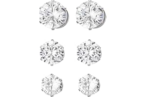 Flongo 3 paia di orecchini da donna senza foro, orecchini a perno con zirconi, orecchini da uomo, argento nero, oro, finto plug senza foro, set per appuntamenti, banchetti, feste