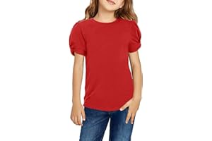 Arshiner Ragazza T-Shirt Maniche a Sbuffo Bambini Estate Casual Tops Collo Rotondo Moda Manica Corta Colore Solido Elegante Maglietta per Ragazze 4-13 Anni