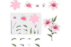 MAYJOYDIY Layered Flower Stencils Lily Flower Drawing Painting Stencils Resuable 29.7×21cm Spring Botanical Art Stencils on Wood, Canvas, Paper, Fabric, Floor