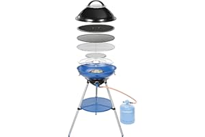 Campingaz 694002 Party Grill, pequeña Barbacoa para Camping, Festivales o Picnic, Barbacoa de Camping con Opciones de Cocina Flexibles, Cocina de Gas con Parrilla Antiadherente y Soporte para ollas