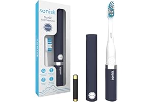 Sonisk Pulse | Battery Powered Electric Toothbrush | Portable Travel Size with Antimicrobial Sonic Technology | 1x Battery, 2X Brush Heads, 1x Travel Case Included (Matte Black)