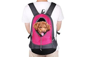 NHSUNRAY Pet Carrier Mochila Para Pequeños Perro Gato Puppy On-the-Go Travel Pet Frente Parte Posterior Bolsa Transpirable Suave Malla Pup Pack 42 * 38 * 20 cm (Rosa roja)