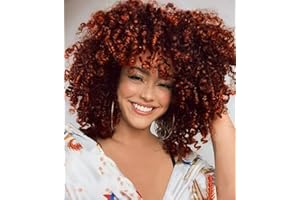 COLORFUL PANDA ColorfulPanda Perruque de cheveux bouclés pour femme,Perruque Afro Frisée,Couleur mélangées rouge cuivré mixte fibre synthétique résistante à la chaleur, perruque courte bouclée noire