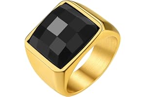 GoldChic Schwarzer/Blauer Stein Ring Herren Damen Siegelring mit Gravur Geburtsstein Edelstahlring Bandring Solitärring Schmuck Größe 54mm bis 72mm wählbar