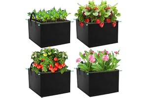 Enbagold Sac de Plantation Rectangulaire 4 Pièces 55L, Sac Plantation Pomme de Terre, Sacs à Plantes de Tomate avec Poignées, Sacs de Culture en Tissu Non tissé Pots pour Plantes, Fleurs, Fraises