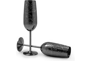 SKY FISH Bicchieri da Champagne, Set di 2 Flute da Champagne in Acciaio Inox, Calici da Vino Infrangibili per Anniversari di Matrimonio, Feste in Giardino e Barbecue - 280 ml, (Nero).