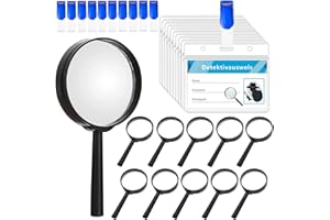 10 Lenti di Ingrandimento per Bambini e 10 Badge Detective con Clip, CoatCool Lente D'ingrandimento Giocattolo Detective per Bambini, Set di Mini Lente D'ingrandimento per Feste di Compleanno Bambini