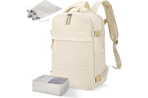 ‎CINPODE Reiserucksack Damen, Handgepäck Rucksack, Travel Backpack für 15,6 Zoll Laptop, Anti Diebstahl Wasserabweisend Rucksack Flugzeug Handgepäck, Travel Rucksack Damen für Arbeit Schule Reise (Beige)