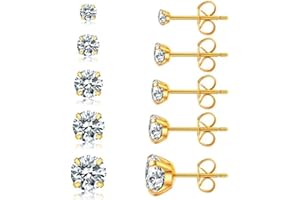 WATEFOER 5 coppie di orecchini in acciaio inox, ipoallergenico Cubic Zirconia 316L orecchini per le donne uomini, regalo di Natale compleanno