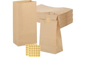 ‎XREE 50 Stück Papiertüten Klein mit Aufkleber, 9x18x5.5cm Geschenktüten Braun Kraftpapiertüten DIY Süßigkeiten Beutel Mitgebsel Tüten für Hochzeit Candy bar Geburtstag Tüten zum Befüllen