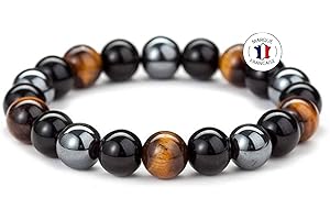 Attraction Zen BRACELET TRIPLE PROTECTION PIERRES NATURELLES | Bracelet Extensible | Oeil de tigre - Obsidienne noire - Hématite