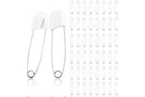 CJMUQHEHH 50 Pcs Imperdibles Grandes 55 mm, Imperdibles De Seguridad para Bebés, Imperdible De Seguridad Bebé con Cierre, Robustos De Acero Inoxidable con Cierre De Plástico, para Pañales, Ropa, Blanco