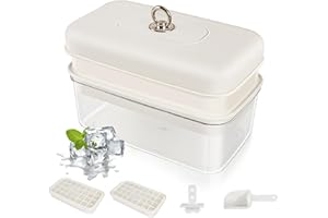 Teklemon Cubiteras para Hielo con Tapa, 64 Pcs Molde de Silicona con Contenedor y Cuchara, Fácil de Quitar Ice Cube Tray para Cócteles, Whisky, Café, Jugo