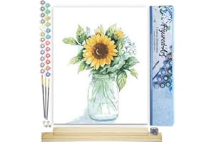 Figured'Art Dipingere con i Numeri - Paint by Numbers Bottiglia Di Girasoli, Passatempo per Adulti, Kit Completo, Hobby Creativi - 40x50cm cornice in legno fai da te