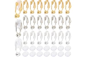 SOFPLATE 1 Box 36Pcs Clip-on Earring Converter Silver Clip Earrings Backs Brass Rose Gold Non Pierced Clip on Earring Component with Pads Earring Clips for jewellery Making Supplies DIY Craft Beginner