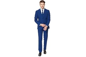 OppoSuits Fiesta de Color sólido para Hombre, Azul Marino, Traje Completo: Incluye Pantalones, Chaqueta y Corbata, 48