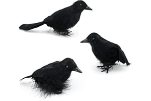 JODSEN 3 Stück Halloween Krähen Künstliche Gefiederte Krähen Realistische Raben Vögel Dekorationen Gespenstische Schwarze Feder Krähe Vogel für Halloween Party Requisiten Innen Außen Haus Garten Dekoration