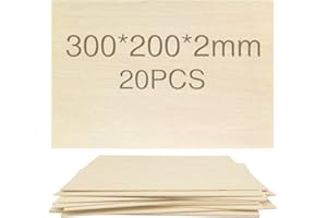 OWLKELA 20 piezas Tilo Tablero, 300 * 200 * 2mm - Hojas de Madera Manualidades, Recortes de Madera para Manualidades, Ideal para Proyectos de Láser, Artes y Manualidades, Grabado en Madera