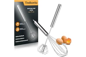 TINDISONKA 2 Stück Schneebesen Set Edelstahl ● Halbautomatischer Schneebesen ● Mini Schneebesen ● Schneebesen klein ● Schneebesen Set für Kochen, Mischen, Schneebesen, Schlagen, Rühren