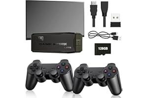 JOULLI Retro Game Stick with 128GB SD Card, Support 20000+ Games, HDMI Output, 15 Emulators, 4K Plug and Play Retro Video Game Stick with Dual Wireless Controllers (128G/20000+/15 Emulators)