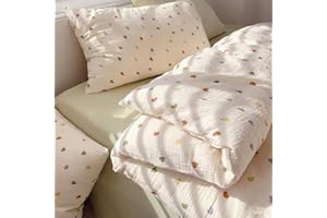 AShanlan Kinderbettwäsche 135x200 Baumwolle Musselin Bettwäsche Kinder Mädchen 135 x 200 cm + Kissenbezug 80x80 cm Bunte Herzen Muster Oeko-TEX zertifizierte Bettbezug mit Reißverschluss