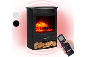 Klarstein Chimenea Electrica, Llama LED con una Potencia de 1900W y Mando a Distancia, Temporizador y Control de la Temperatura, Chimenea Interior Casa con Mando a Distancia, Estufas Interior, Negro