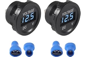 AEDIKO 2pcs DC 12V Car Voltage Gauge LED Display Waterproof Voltmeter Digital Round Panel Voltmeter Compatible with Vehicle Motorcycle Truck ATV UTV Car Boat