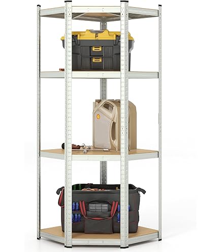 COSTWAT Corner Garage Shelving Unit, 4 Tier Height Adjustable Boltless Storage Rack With 2 Anti-toppling Devices, Heavy Duty Metal Utility Storage