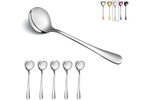 Kyraton 6-Piece 19 cm Stainless Steel Round Soup Spoons - Dinner & Table Spoons, Silverware Set, Dishwasher Safe