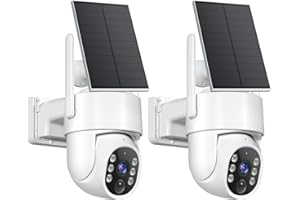 JUFLSKY Solar Security Camera Outdoor Wireless, 2K Home 360° Built-in Battery Operated CCTV Surveillance Cam, 2.4G/5G WiFi & PIR Motion Detection & 2-Way Audio Colour & Night Vision，2 pack