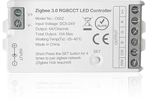 THUNGCIT ZigBee 3.0 LED-Controller C05Z RGBCCT LED-Streifenbirnen-Dimmer Kompatibel mit Echo Plus Home-Kit Zigbee Hub Bridge erforderlich DC5-24V
