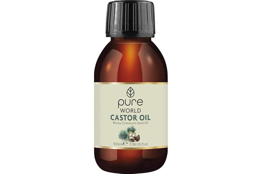 Pure World Natural Castor Oil 100ml. Cold & Freshly Pressed 100% Pure and Undiluted Hexane Free for Eyebrows, Nails, Beard, Hair, Eyelash Growth Cruelty Free Food Grade