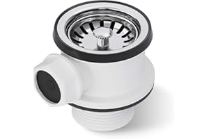 ‎AQUADE AQUADE 6119 Siebkorbeinsatz Siebkorbventil Ø 70 mm mit 1 Zoll Anschluss für Überlauf Korbventil Stößelventil Unverschließbar Siebkörbchen für Küchenspüle Spüle, Kunststoff