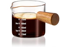 YARRAMATE Espresso Shots Cup with Wood Handle, Clear Glass Espresso Measuring Cup with Dual Scale, Shot Glass with Single Spout, 3.4 OZ /100 ML