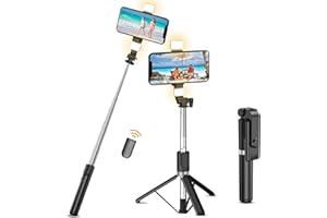 CNMTCCO Trípode para selfie con 2 luces de relleno, trípode de teléfono extralargo de 51 pulgadas con control remoto inalámbrico desmontable para grabar, compatible con iPhone, Samsung, smartphone,