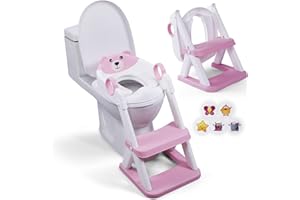 EzyWay Potty Training Seat with Stickers, Upgraded Toddler Toilet Seat for Kids Boys & Girls, 2 in 1 Potty Toilet with Splash Guard Anti-Slip Pad Step Stool (Pink)