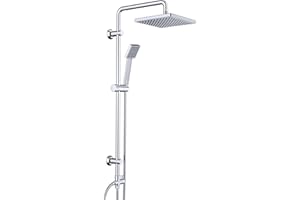JOHO Colonne de Douche Chromé Ensemble de douche en acier inoxydable avec pommeau de douche en ABS 20 x 20 cm
