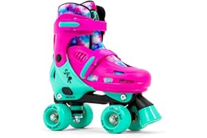 SFR Hurricane IV Adjustable Children’s Quad Skates | Push Button Easy Size Adjustment W. Double Click Lock Plastic Buckle Fastening | Comfortable Liner With Printed Graphics For Toddler Kids Beginner