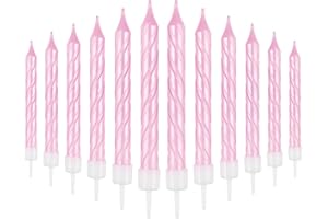MCISKIN Spiralförmige Geburtstagskerzen-Set, 24 Stück, Party-Kerzen für Kuchen, rosa Happy Birthday-Kerzen, bunte Kuchendekorationen, Babypartys, Kuchen-Cupcake-Kerzen für Mädchen, Frauen, Geburtstag,