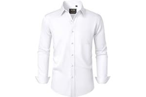 J.VER Mens Dress Shirt Stretch Plain Business Casual Long Sleeve Formal Shirt with Pocket S-6XL