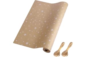HBell Rotolo di carta da pacchi marrone,rotolo di carta da pacchi kraft a stella,100% riciclabile per compleanni,Natale,vacanze, arte,artigianato (43cm x 15m)