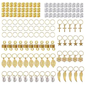 YMHPRIDE 140 Pieces Dreadlock Jewelry Aluminum Dreadlocks Beads Metal Hair Cuffs Hair Rings Shell Charms Hair Coils Braiding Hair Pendants Decoration Clips